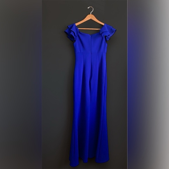 Betsy & Adam Cobalt Blue Evening Gown Maxi Dress Mermaid Ruffle Wedding Prom 4 - Picture 4 of 8